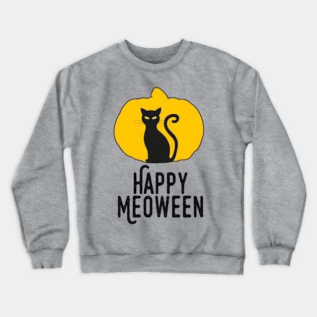 Happy Meoween – Halloween Pumpkin Cat Silhouette Crewneck Sweatshirt by HighBrowDesigns